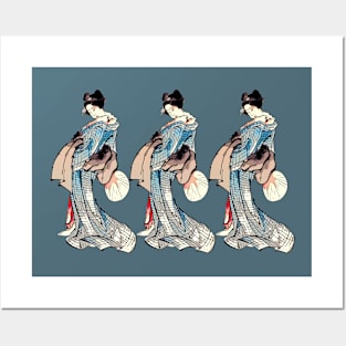 Three Little Maids Blue - Japanese Woodcut Inspired Posters and Art